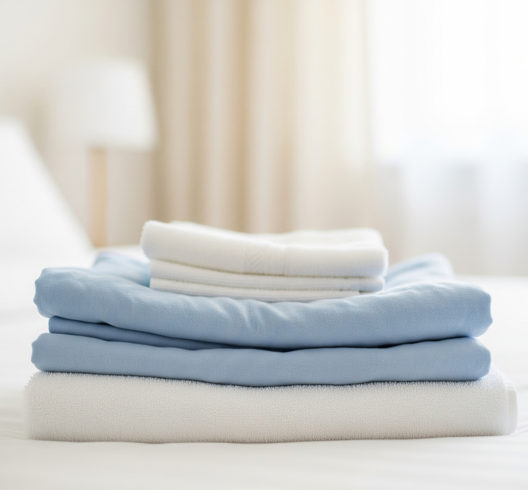 Soft Focus Shot Of A Neatly Folded Stack Of Clothes And Towels.